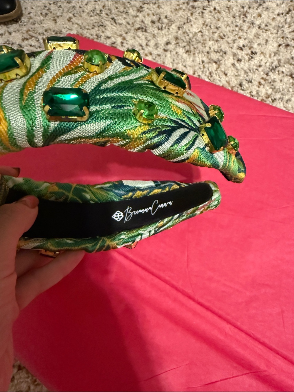 Brianna Cannon Green Tropical Embellished Women's Headband - Picture 4 of 8
